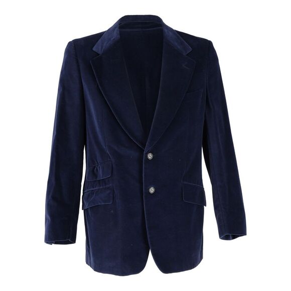 Gucci Single-Breasted Velvet Blazer in Navy Blue Cotton